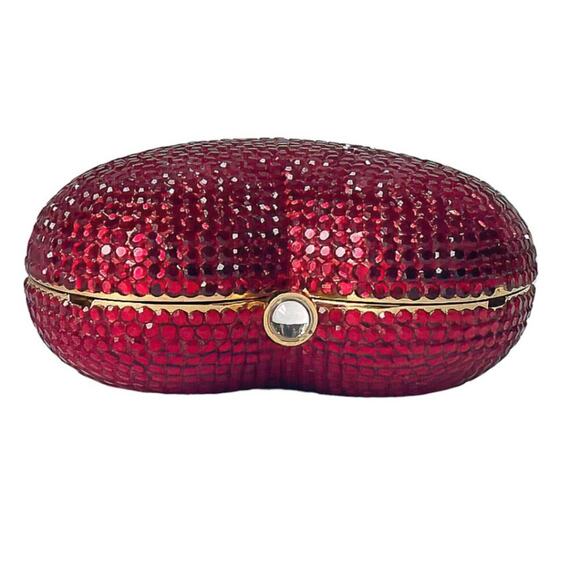 Stephanie Red Crystal Encrusted Heart-Shaped Evening Clutches Shoulder Bag - Picture 5 of 7